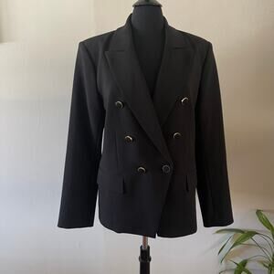 BCBGMAXAZRIA Tonya Double Breasted Blazer Gold Button Black Womens Large
